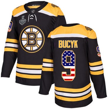 NHL Bruins #9 Johnny Bucyk Schwarz Heim USA Flag 2019 Stanley Cup